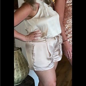 Gold satin top and shorts